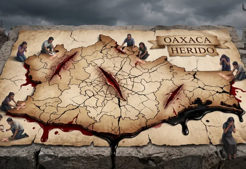 Una imagen histórica que ilustra un momento de conflicto social en las calles de Oaxaca, evocando los tiempos difíciles del pasado.