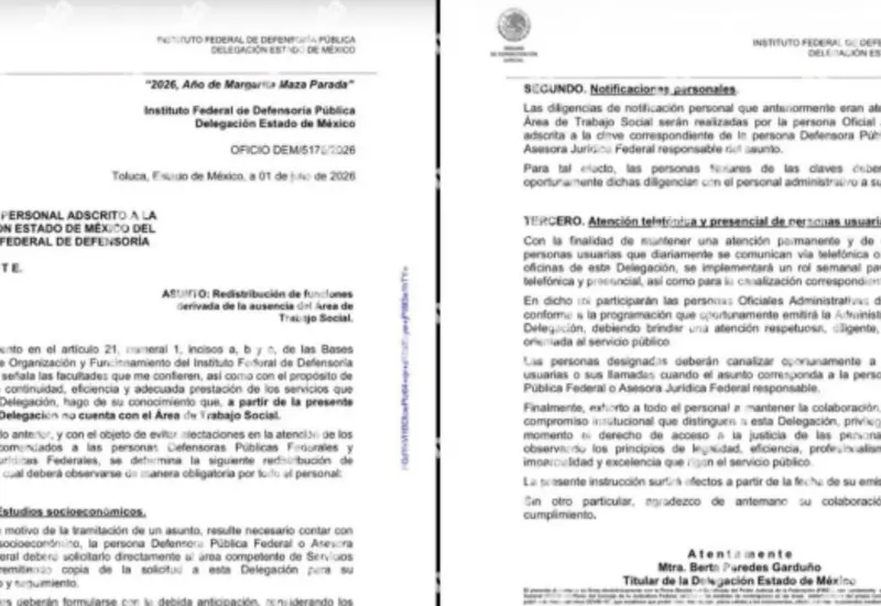 El Instituto Federal de Defensoría Pública (IFDP), donde se eliminó el área de Trabajo Social, resultando en el despido de 43 personas.