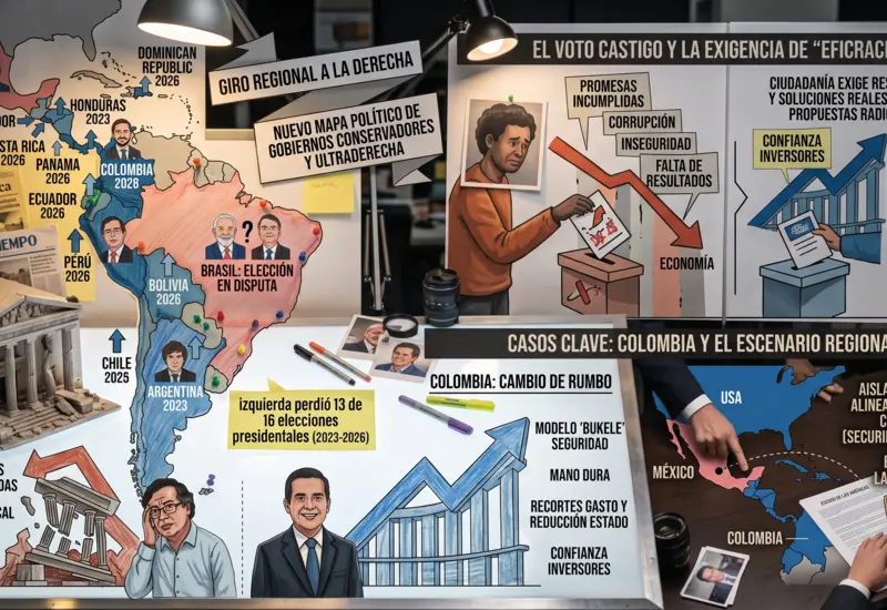 Imagen conceptual que ilustra el dilema político entre un giro a la derecha y la exigencia ciudadana de una 'eficracia' gubernamental eficiente.