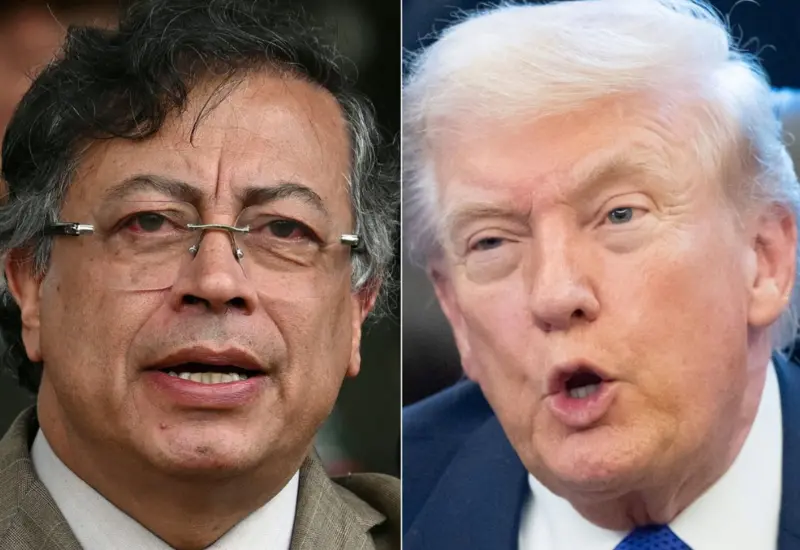 Una ilustración que representa la llamada telefónica entre Gustavo Petro y Donald Trump, un evento que genera alta expectativa a nivel internacional.