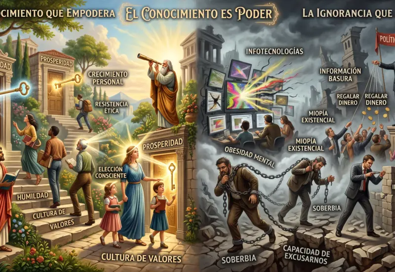 Imagen conceptual que representa el poder del conocimiento como herramienta para alcanzar una vida en armonía, paz y bienestar personal.