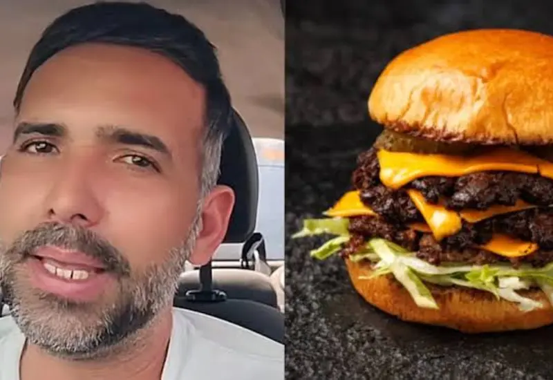 La foto viral de un hombre comiendo una hamburguesa triple en una cita que desató un debate en redes sobre si fue abuso o tacañería.