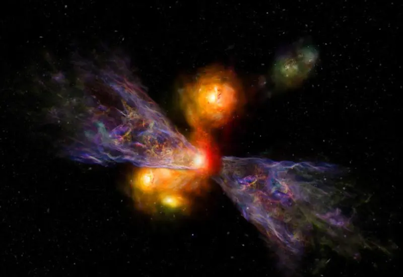 Ilustración científica del primer agujero negro descubierto en el cúmulo estelar Omega Centauri, que posee 4.46 veces la masa del Sol.