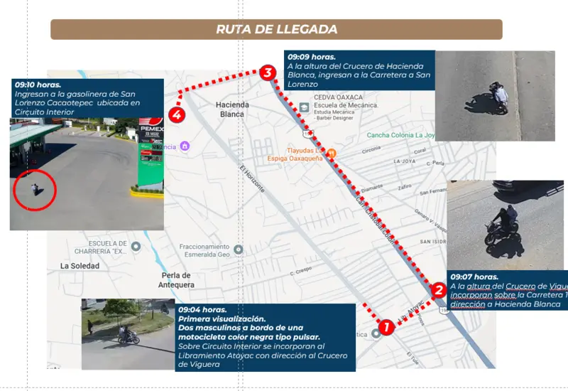 Imagen del video presentado por la Fiscalía que muestra la ruta de llegada de los dos sicarios implicados en el asesinato de Alejandro Leyva.