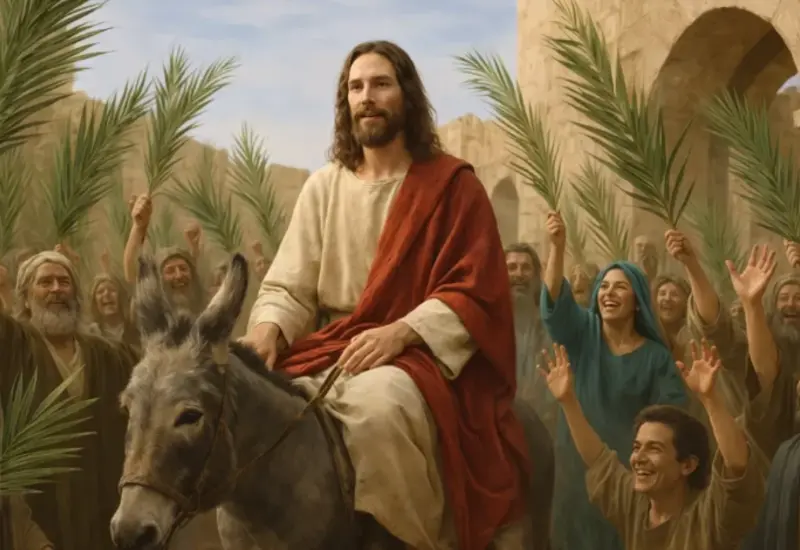 Ilustración del profeta Zacarías anunciando la llegada del Mesías, quien es descrito como un rey humilde y portador de paz para la humanidad.