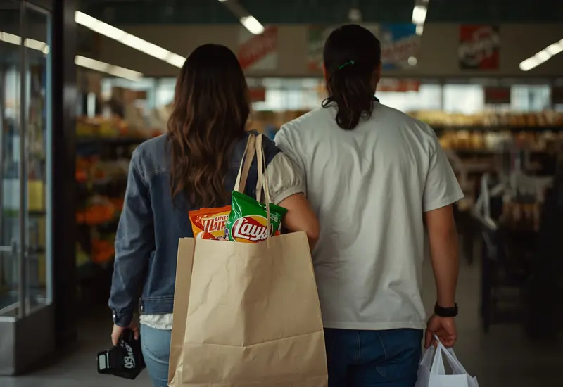 Una bolsa de compras llena de productos ilustra el concepto de las compras impulsivas, un ejemplo de las pequeñas películas de terror cotidianas.