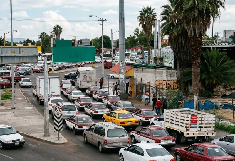 Un chofer se encuentra detenido en el tráfico vehicular pesado, situación que lo llevó a manifestar su sorpresa y cancelar el viaje.
