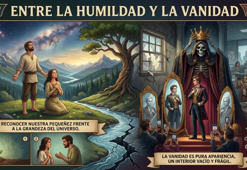 Una persona se mira fijamente a un espejo, absorta en su propio reflejo, como una ilustración conceptual del tema de la vanidad.