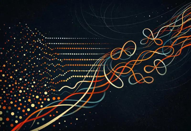 Ilustración conceptual de la teoría de cuerdas, relacionada con el hallazgo liderado por investigadores de Caltech sobre la naturaleza del cosmos.
