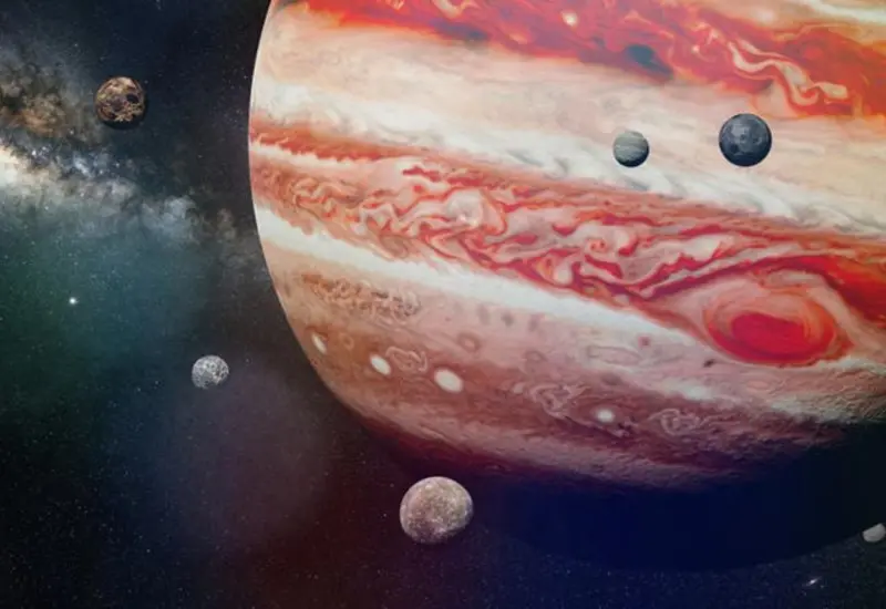 Ilustración artística del planeta Júpiter y su influencia en la distribución de la materia primitiva durante la infancia del Sistema Solar.