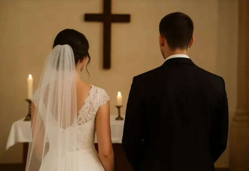 Ilustración que representa el concepto de la nulidad matrimonial, el recurso existente dentro de la fe católica como alternativa al divorcio.