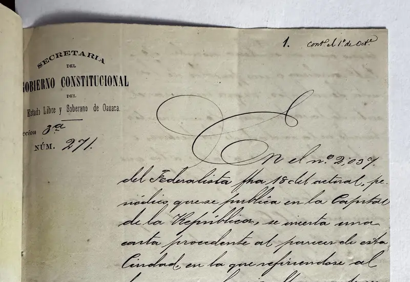Fotografía del documento histórico, Oficio No. 271, que detalla el saqueo ocurrido tras el naufragio del barco City of San Francisco.