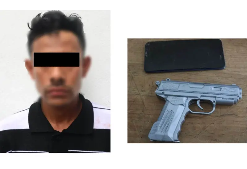Un hombre detenido, presunto responsable de cometer asaltos con un arma de utilería, es puesto a disposición del Ministerio Público.