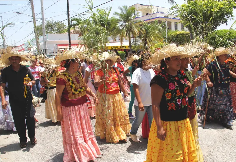 El tradicional recorrido de la traída de la flor avanza por los barrios de Tehuantepec rumbo a Palo Grande entre música y tradición.