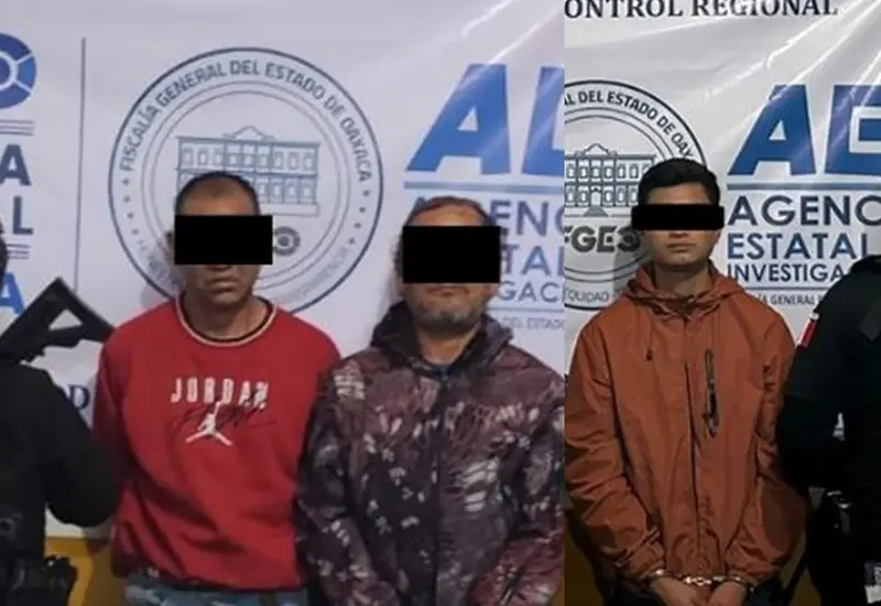 Las tres personas detenidas durante un operativo en Huautla, puestas a disposición de la autoridad competente por su presunta actividad de narcomenudeo.