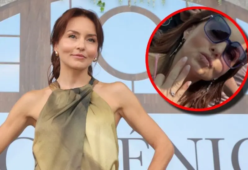 La actriz Angelique Boyer sonríe mientras acepta un anillo de compromiso que le entregó una de sus fans llamada Lily.