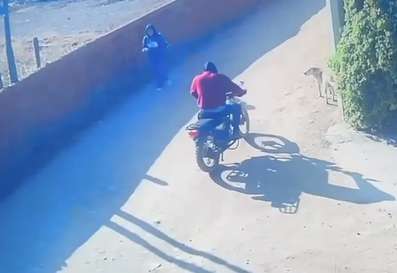 Imagen de una cámara de seguridad que captura el momento exacto del asalto a una joven en una calle de Oaxaca.