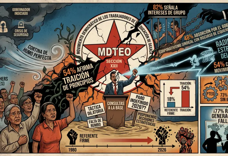 Imagen ilustrativa de una protesta de maestros del MDTEO en Oaxaca, representando el debate y las posturas dentro del movimiento magisterial.