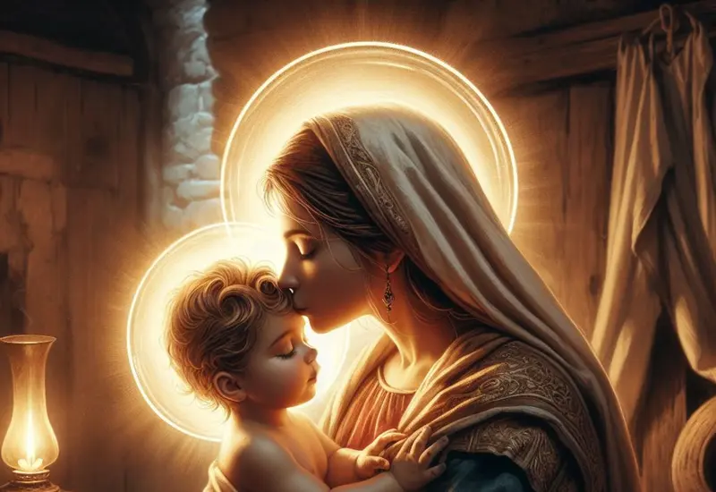 Una imagen devocional de la Santísima Virgen María, madre de Jesucristo, figura central de la fe para la comunidad católica.