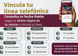 Gráfico del calendario oficial que muestra las fechas designadas para el registro obligatorio de las líneas telefónicas de prepago en el país.